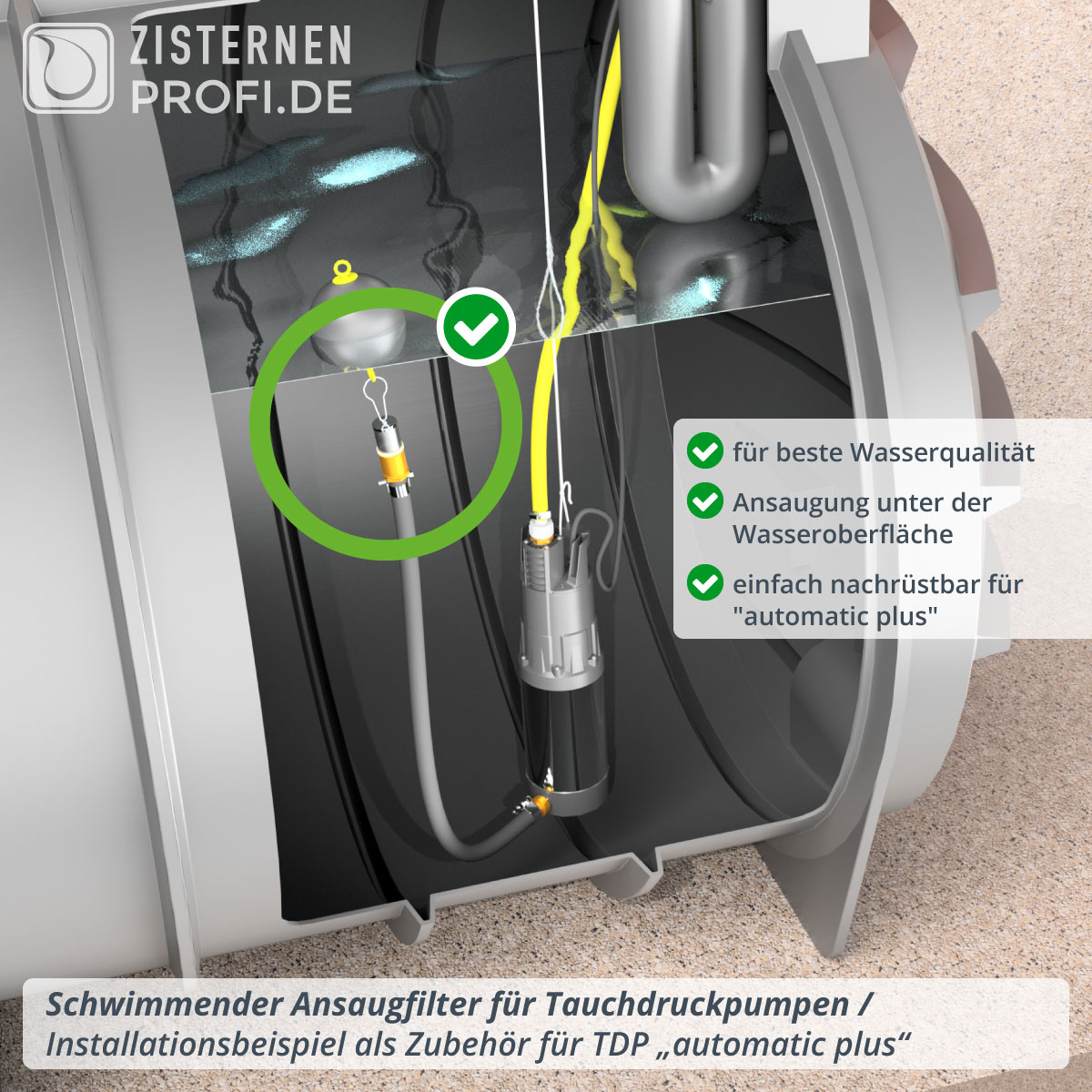Schwimmender Ansaugfilter für Tauchdruckpumpen