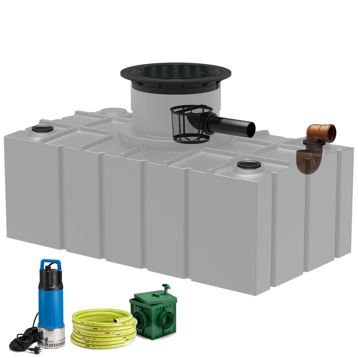 Flachtank AQa.Line 5000 Liter - Teleskopdom Pkw-befahrbar - Gartenfilterset
