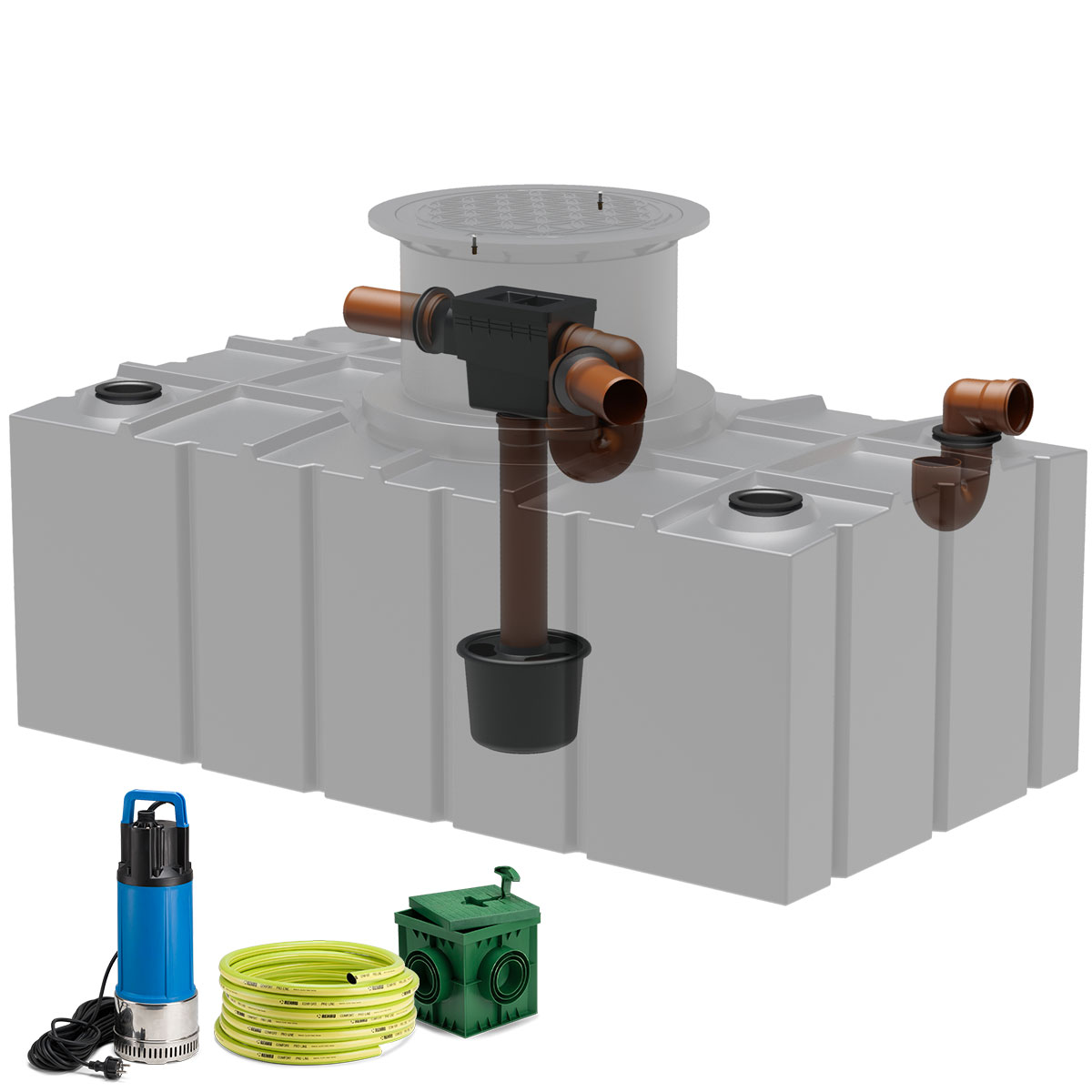 Flachtank AQa.Line 5000 Liter - Teleskopdom Pkw-befahrbar - Gartenfilterset