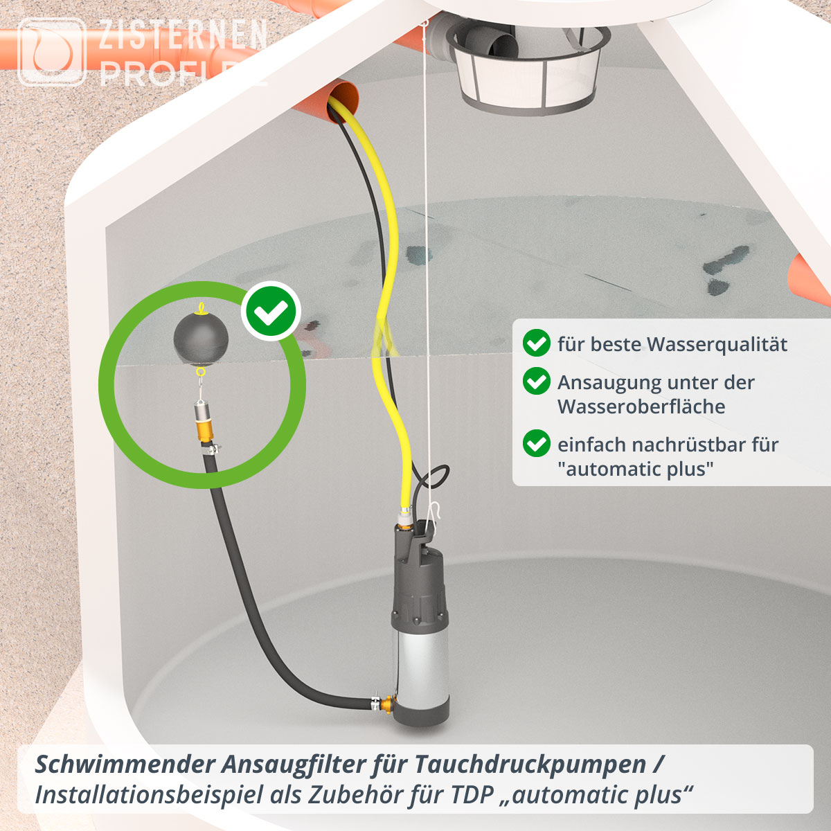 Schwimmender Ansaugfilter für Tauchdruckpumpen