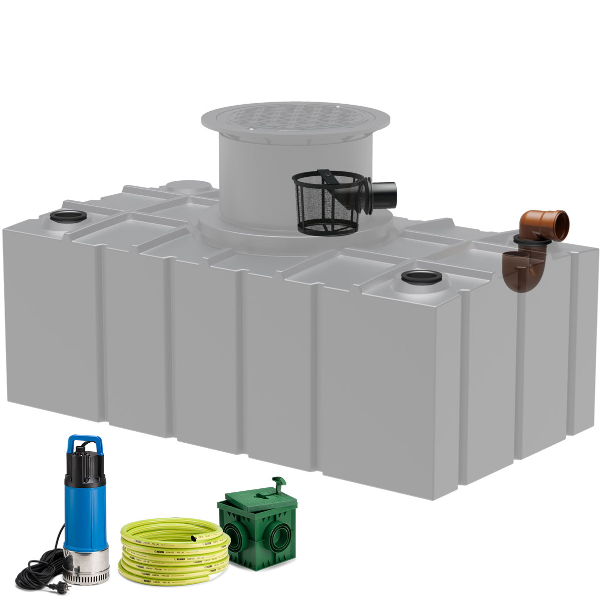 Flachtank AQa.Line 5000 Liter - Teleskopdom Pkw-befahrbar - Gartenfilterset