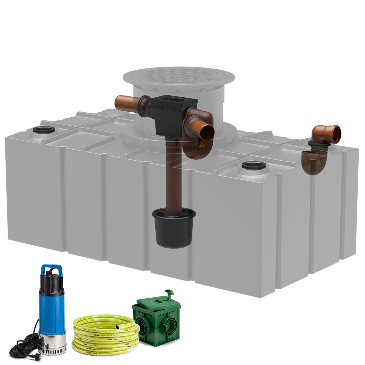 Flachtank AQa.Line 5000 Liter - Teleskopdom Pkw-befahrbar - Gartenfilterset