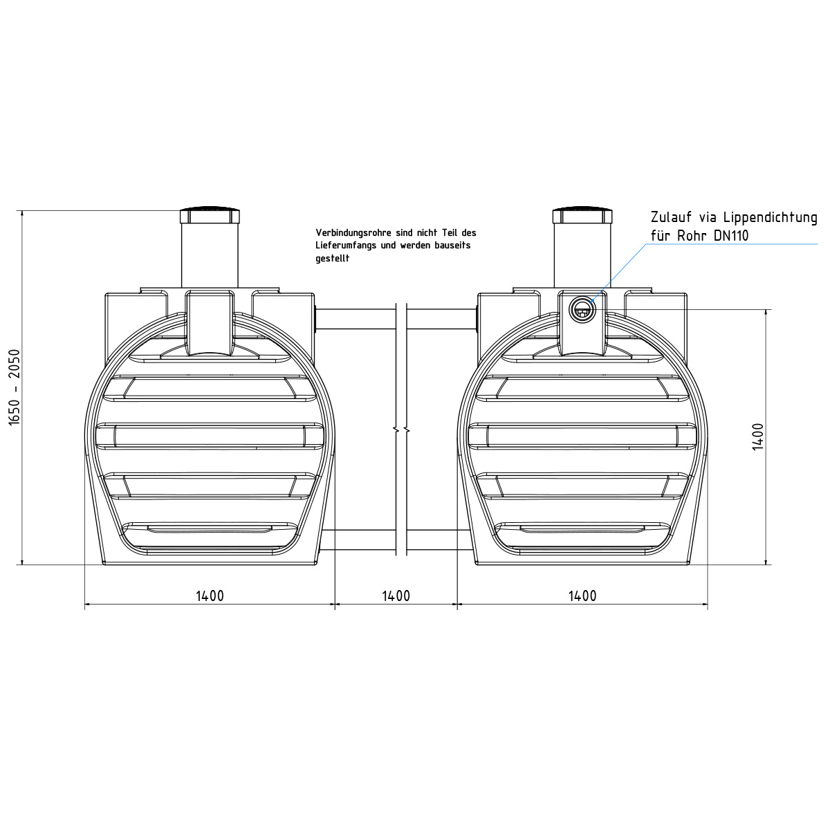 Abwassertank AQa.Line 6000 Liter Duo (mit DIBt-Zulassung) - grundwasserstabil